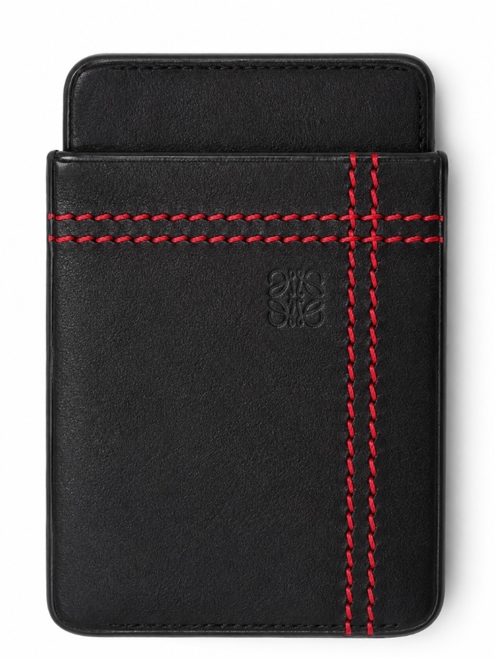 Loewe Black Leather Cardholder With Red Contrast Stitching
